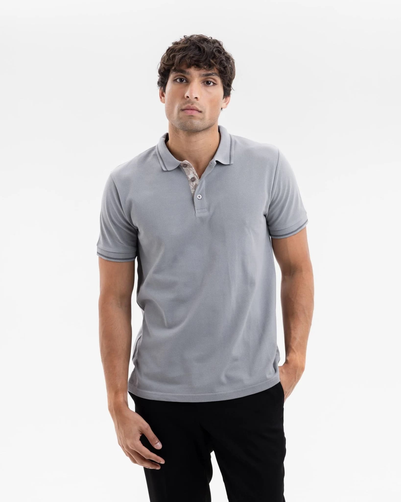 Grey Pique Polo with Sandstorm Accents